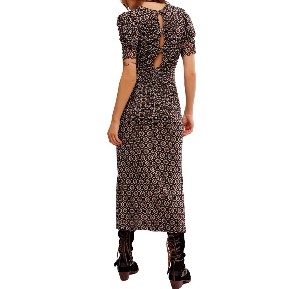 Free people Briella midi women's dress black floral stretchy bodycon sheer m - Picture 3 of 15